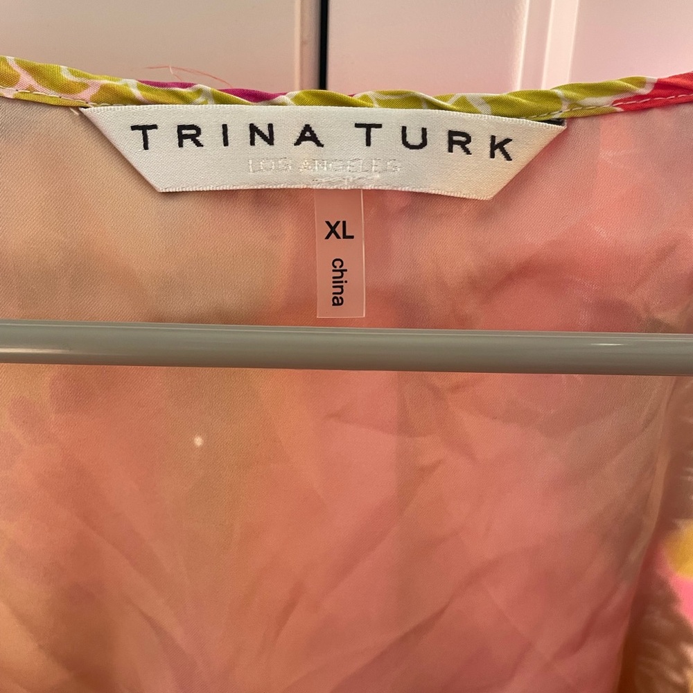 Trina Turk silk dress Mahalo mini floral pink ruffle tassels $378 XL - Picture 5 of 12